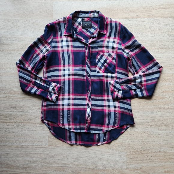 Rails Hunter Fuschia Plaid Button-Down Shirt Long Sleeve Pink Navy Metallic - Picture 8 of 12